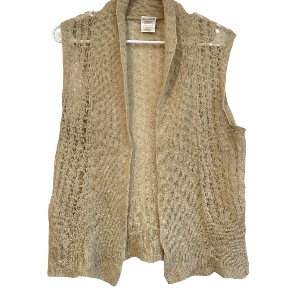 No Boundaries Sweater Vest Open Front Sz 15/17 Wool Mohair Blend Boho Cottage